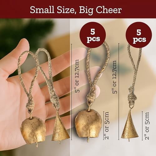 Mie Creations Set of 10 Vintage Tin Bells, Rustic Christmas Tree Bells 2''