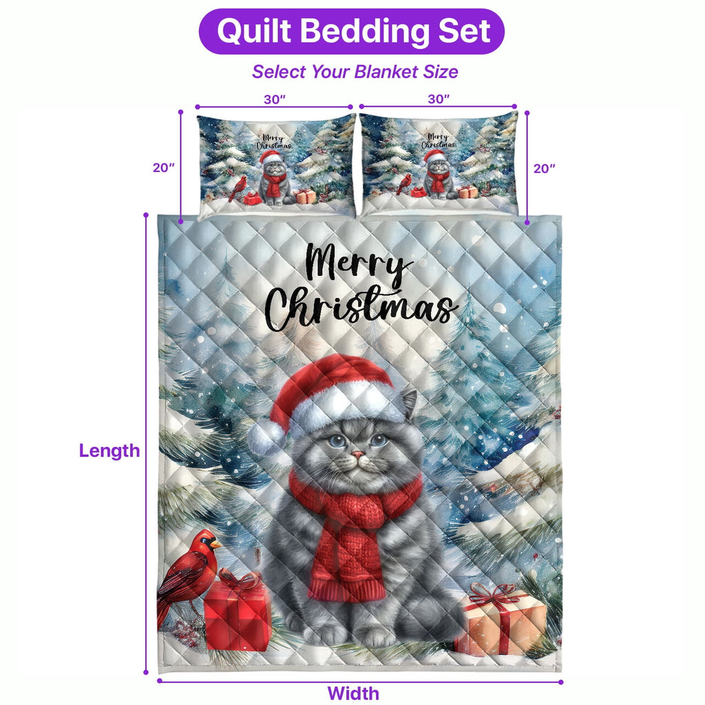 Merry Christmas Sphynx Enjoys Catmas Winter Xmas Holiday Quilt Bedding Set Cat Lover Kitten Owner Gifts Idea 1 Blanket Bed Cover 2 Pillowcases - 02022