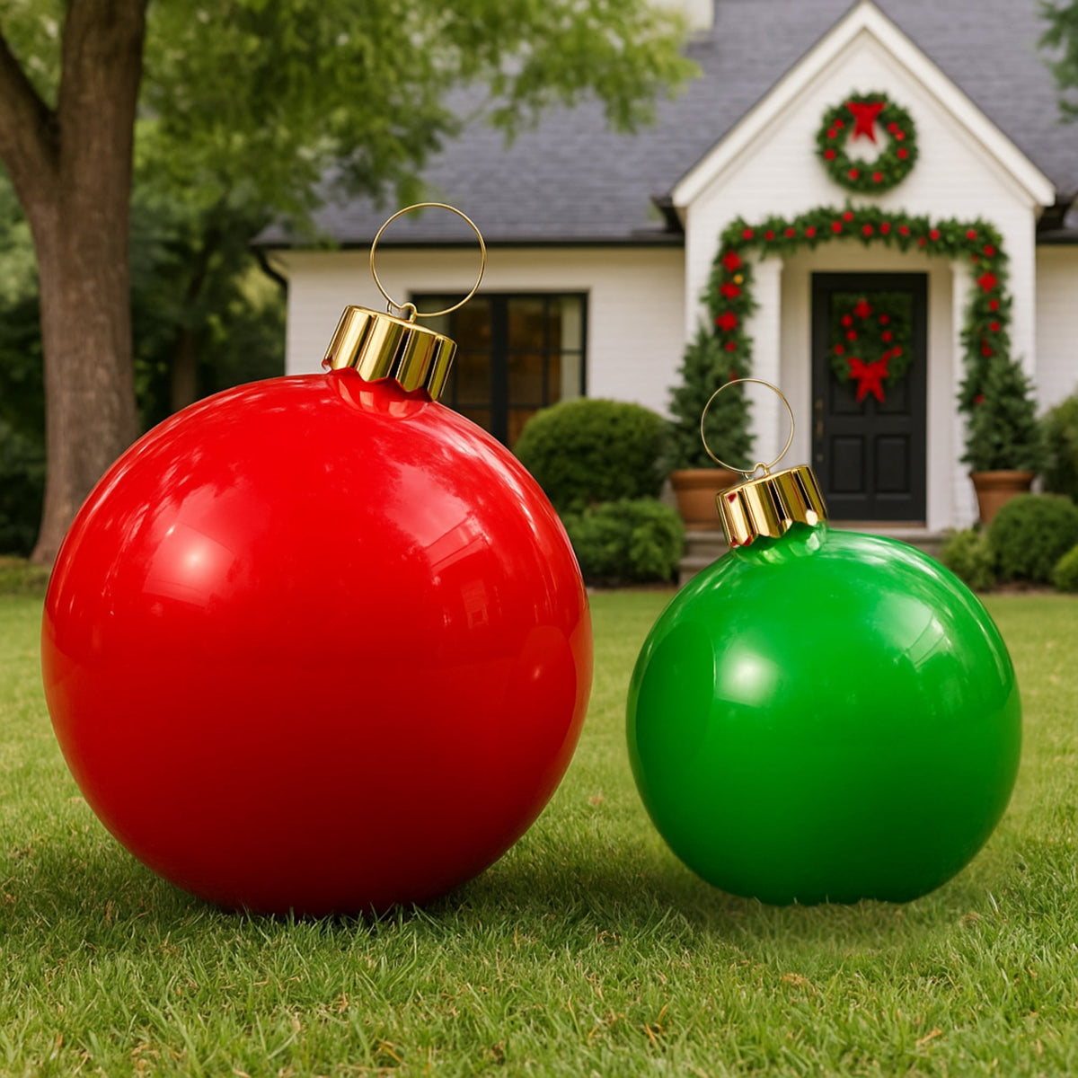 Holiball The Inflatable Ornament - Set of Two - Large Classic Red /Medium Classic Green Inflatable Ornaments