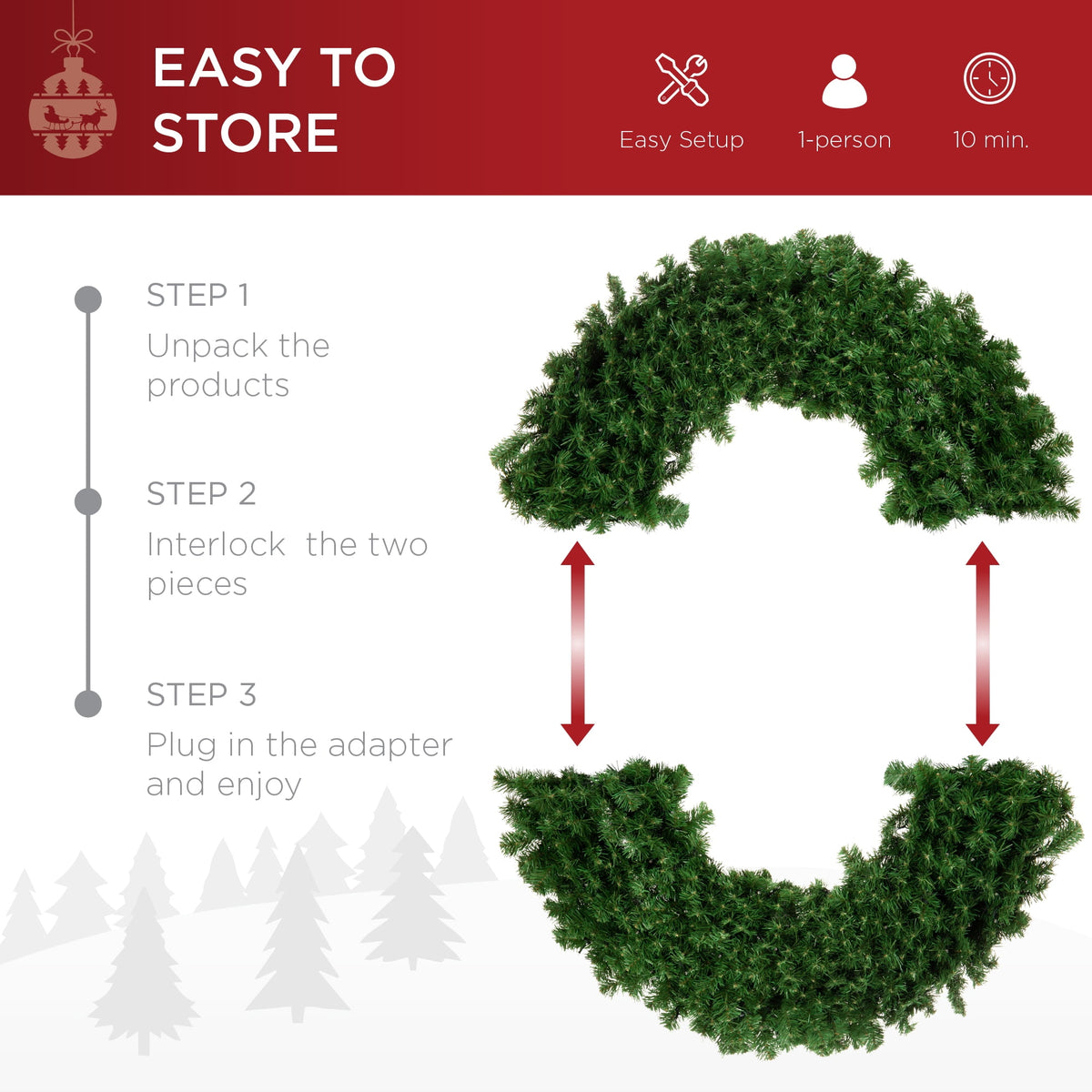 Best Choice Products 48in Artificial Pre-Lit Fir Christmas Wreath Decoration w/ 250 LED Lights, 714 Tips, Power Plug-In