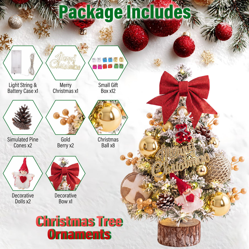 22" Mini Christmas Tree with 30 LEDs, Red Berries & Pinecones, DIY Kit, Battery Powered Tabletop Tree Christmas Decorations Gifts for Dorms, Offices, Home, Classrooms Desks & Small Spaces