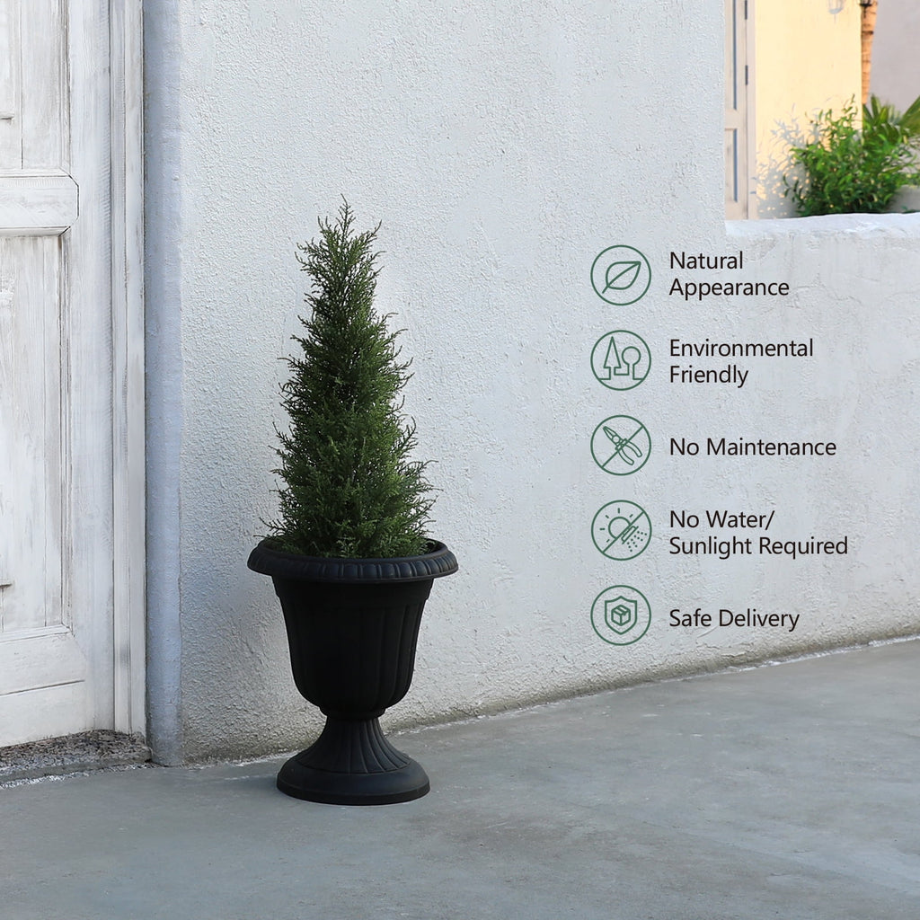 DR.Planzen 2-Pack 3ft Artificial Cedar Topiary Trees, UV-Resistant Outdoor Potted Plants for Porch & Garden Decor