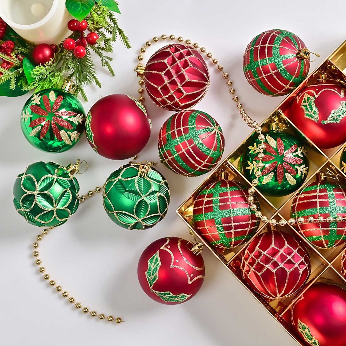 Kbndieu 16 Pcs Christmas Ornaments Ball 3.15" Multicolour Plastic Christmas Tree Decorations Set Shatterproof Hanging Ornaments for Christmas Tree Xmas Holiday Home Decor