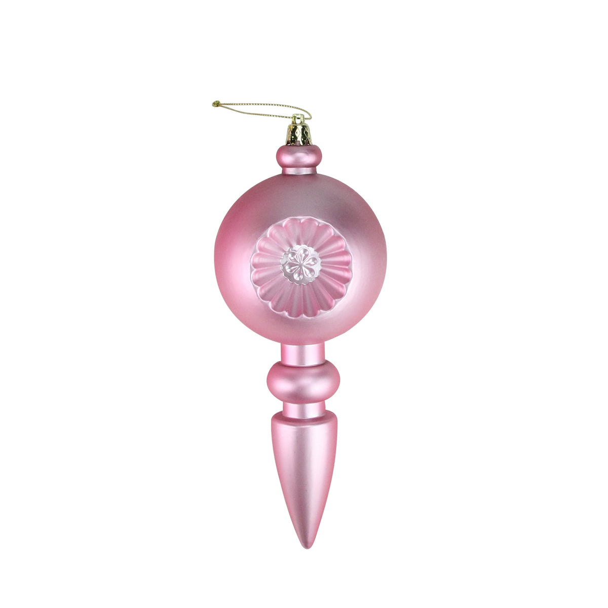 DAK 4ct Bubblegum Pink Shatterproof Matte Retro Reflector Christmas Finial Ornaments 7.5"