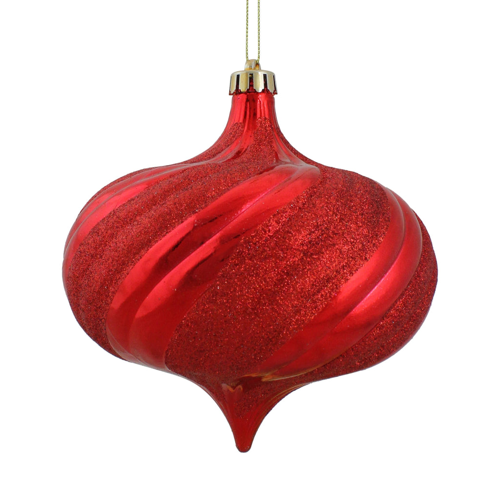 4ct Shiny Red Hot Glitter Swirl Shatterproof Onion Christmas Ornaments 5.75"