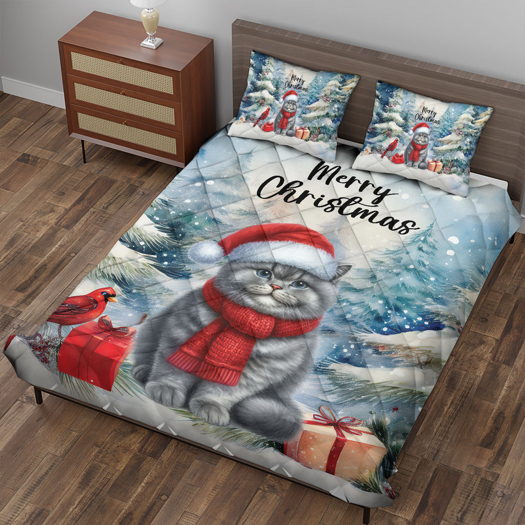 Merry Christmas Sphynx Enjoys Catmas Winter Xmas Holiday Quilt Bedding Set Cat Lover Kitten Owner Gifts Idea 1 Blanket Bed Cover 2 Pillowcases - 02022