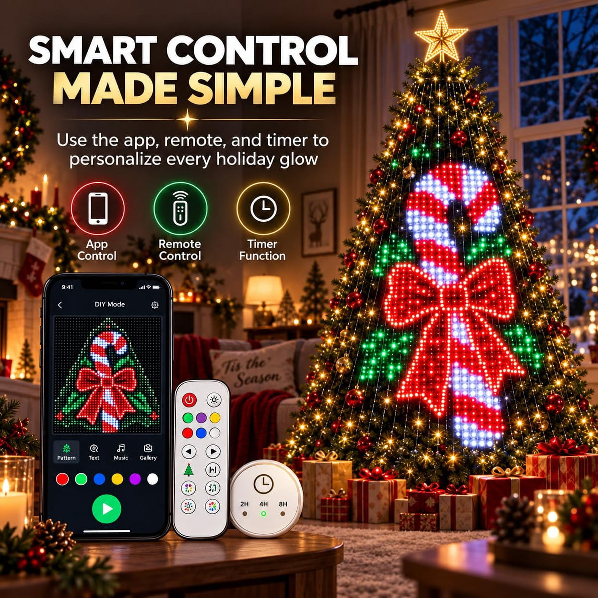 Smart Animated Christmas Tree Lights,Animated Christmas Tree Lights Create Colorful DIY Patterns, Text, And Effects from Your Phone for Trees, Windows, And Walls