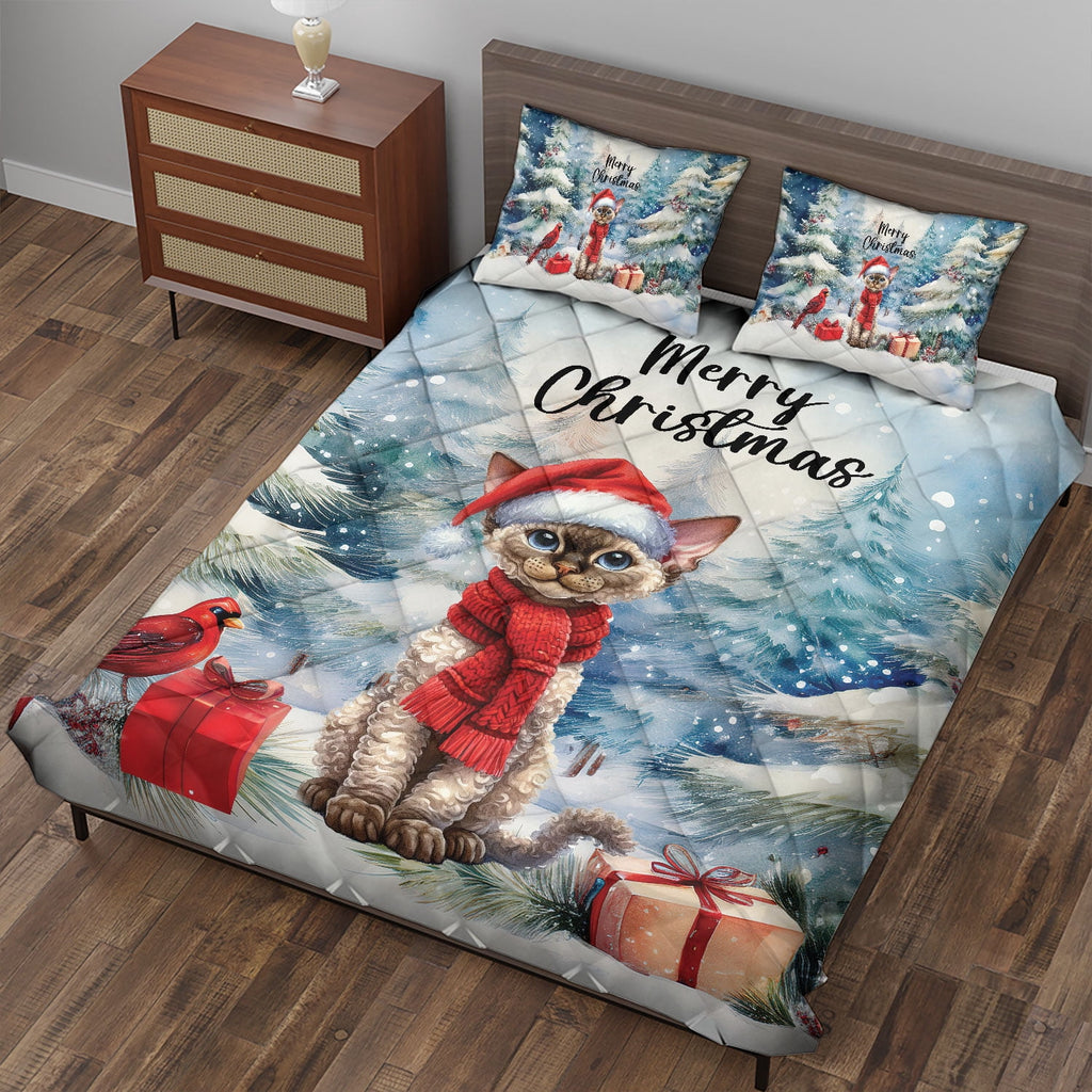 Merry Christmas Sphynx Enjoys Catmas Winter Xmas Holiday Quilt Bedding Set Cat Lover Kitten Owner Gifts Idea 1 Blanket Bed Cover 2 Pillowcases - 02022