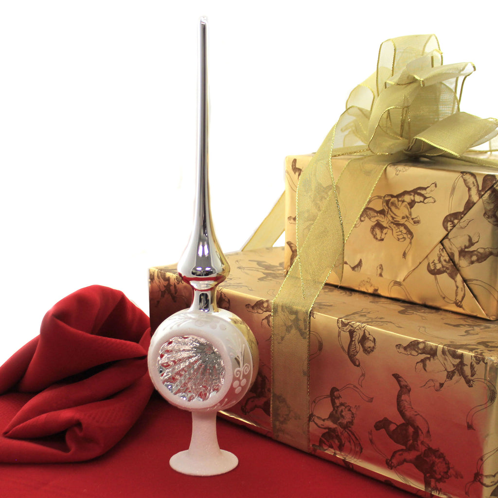 Inge Glas Silver Reflections Shiny Finial Tree Topper Free Standing 20191R032