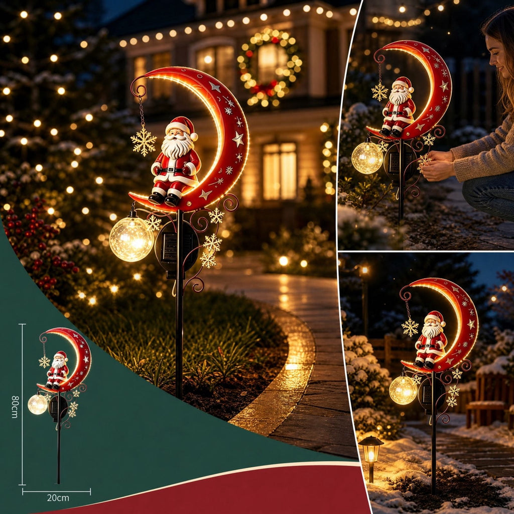 Clearance Christmas Solar Santa Magic Fountain Light - 32" Flowing Snowflake LED Garden Stake Light, Christmas Decorations Outdoor for Yard Porch