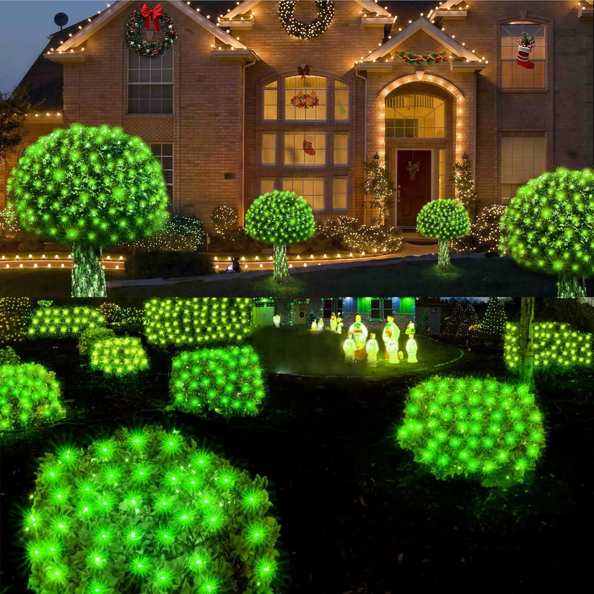 Christmas Net Lights Outdoor, 192 LED 9.8Ft x 6.6Ft Net Lights, Waterproof Christmas Outdoor Mesh Lights for Tree Bushes Holiday Party Garden, Holiday Wedding Party Decorations