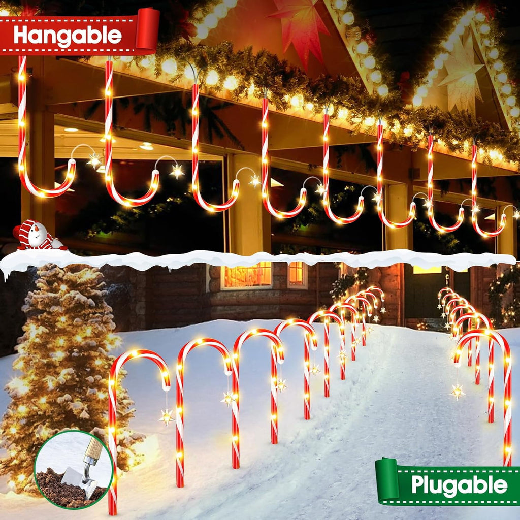 12 Pack Christmas Decorations Outside Solar Candy Cane Lights, Bright Outdoor Christmas Decorations with 8 Flashing Modes, Waterproof Solar Christmas Lights for Yard Pathway