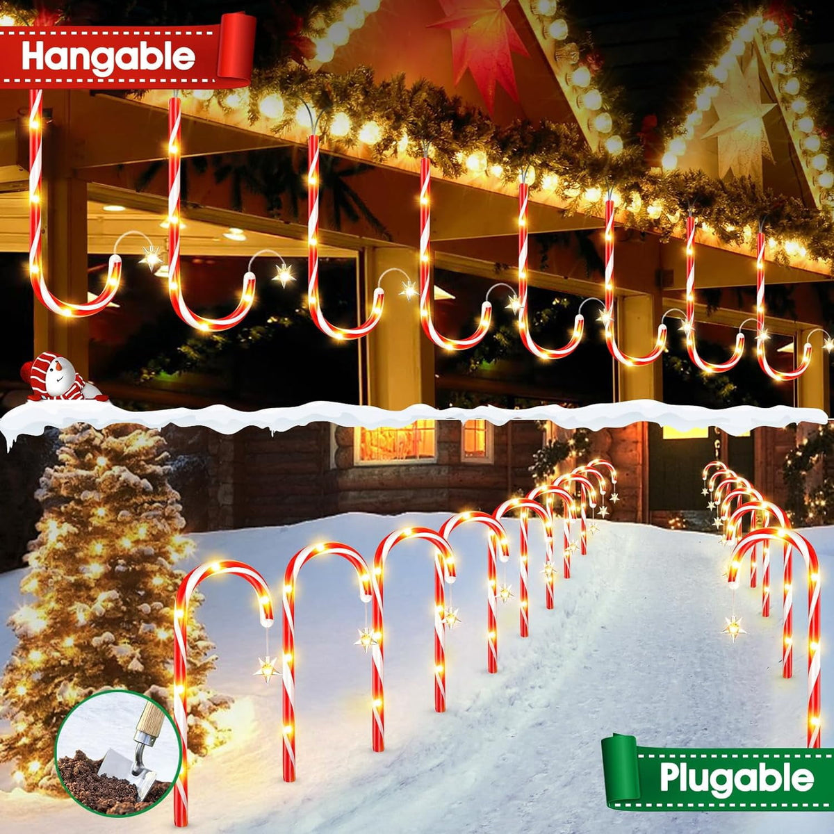 12 Pack Christmas Decorations Outside Solar Candy Cane Lights, Bright Outdoor Christmas Decorations with 8 Flashing Modes, Waterproof Solar Christmas Lights for Yard Pathway