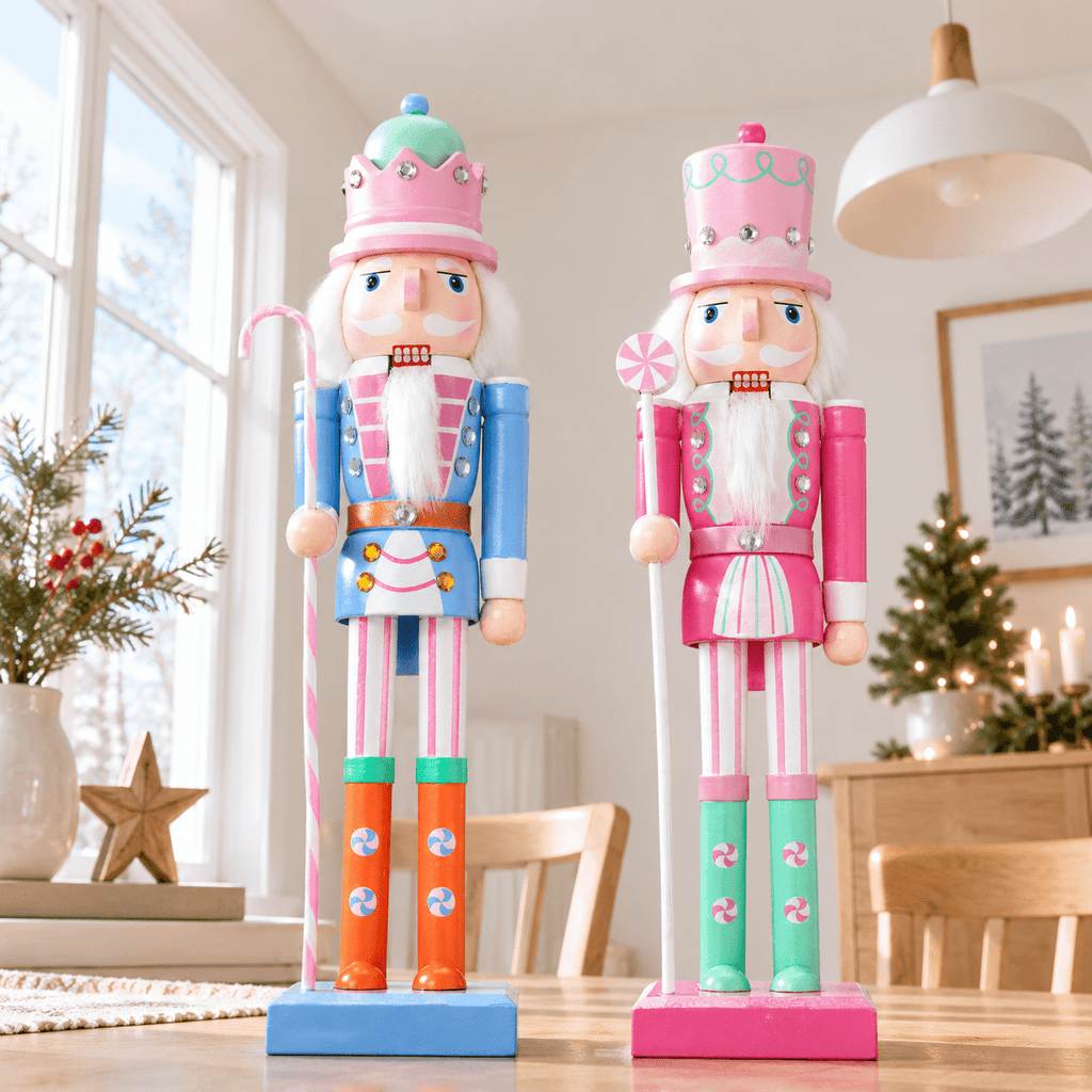2 Pastel Nutcracker Christmas Figures, Festive Holiday Decor for Home