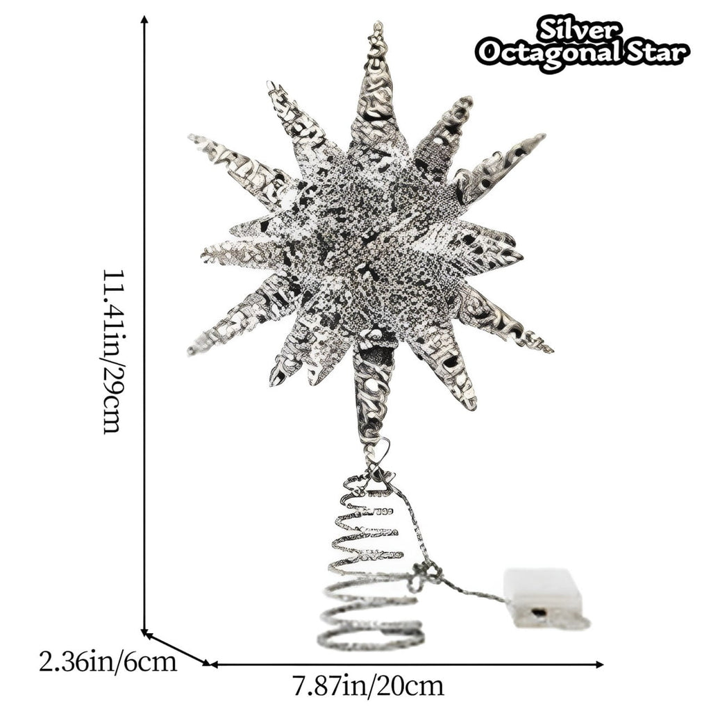Christmas Tree Topper, LED Lighted Tree Topper, 11.41Inches Double-Layer Glitter Metal 3D Decorations Lights, Ornaments for Home Party(Gold)