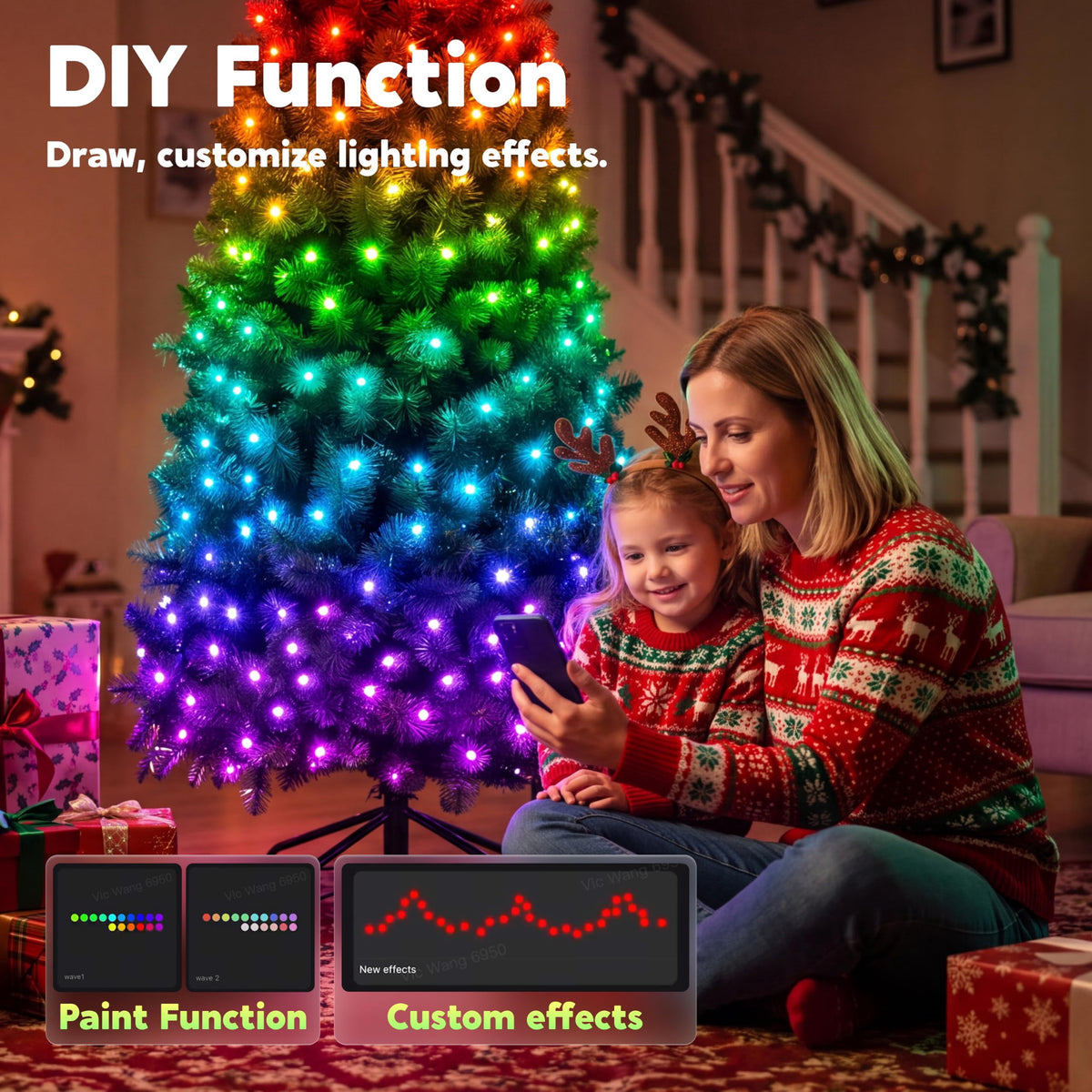 Joyfy 6 FT Prelit Slim Christmas Tree with 250 RGB Lights,App & Remote Control,Hinged Branches,Gloves & Metal Base Included,Easy Setup,Realistic Artificial Pencil Tree for Xmas Indoor Holiday Decor