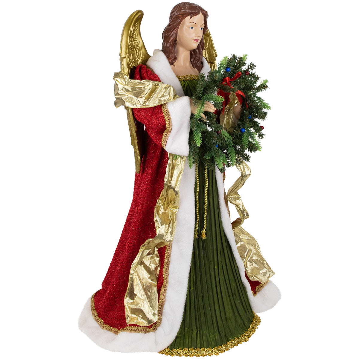Northlight Commercial Size Angel Christmas Tree Topper with Wreath - 3' - Red and Green - Unlit