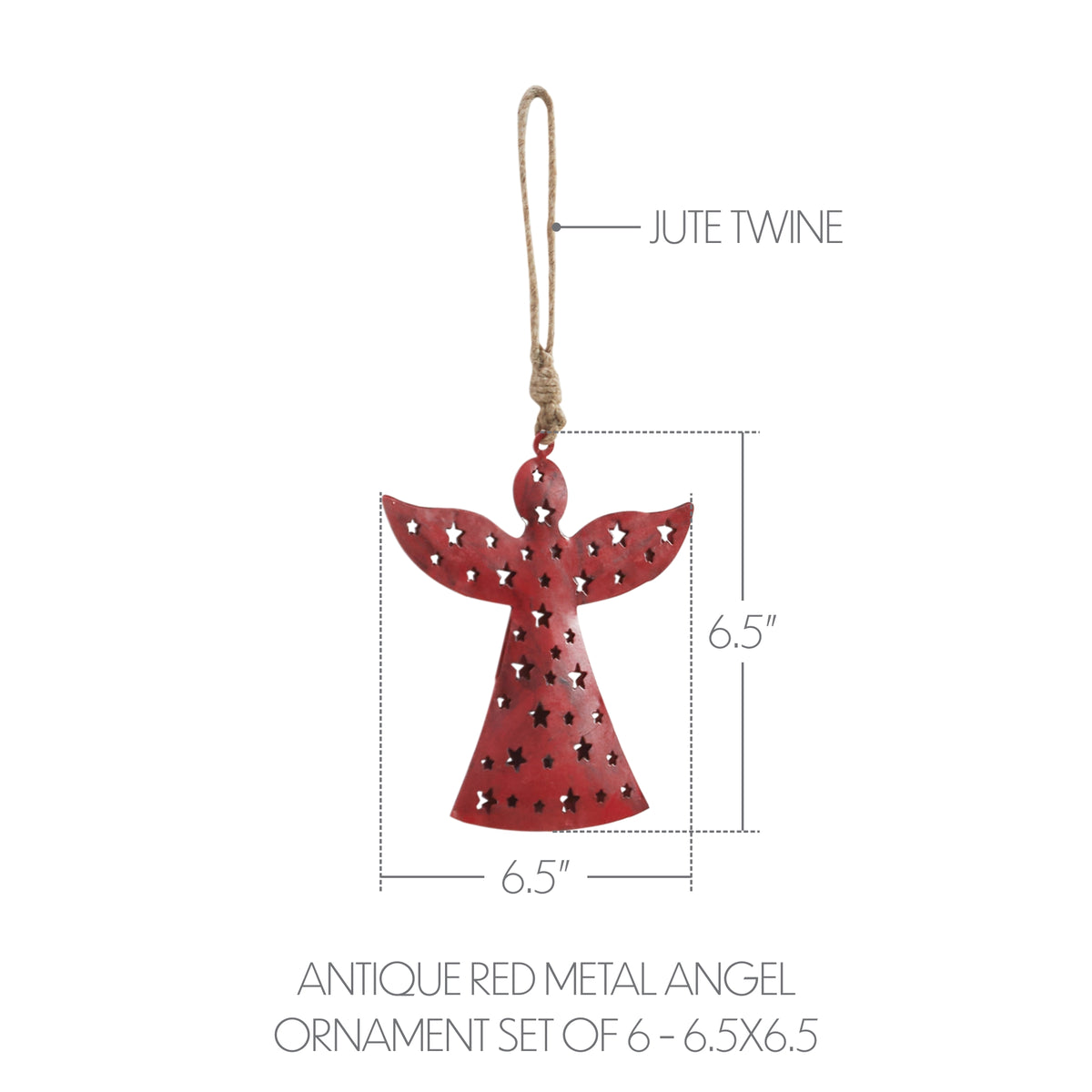 VHC Brands Antique Red Metal Angel Ornament Set of 6 - 6.5 inch