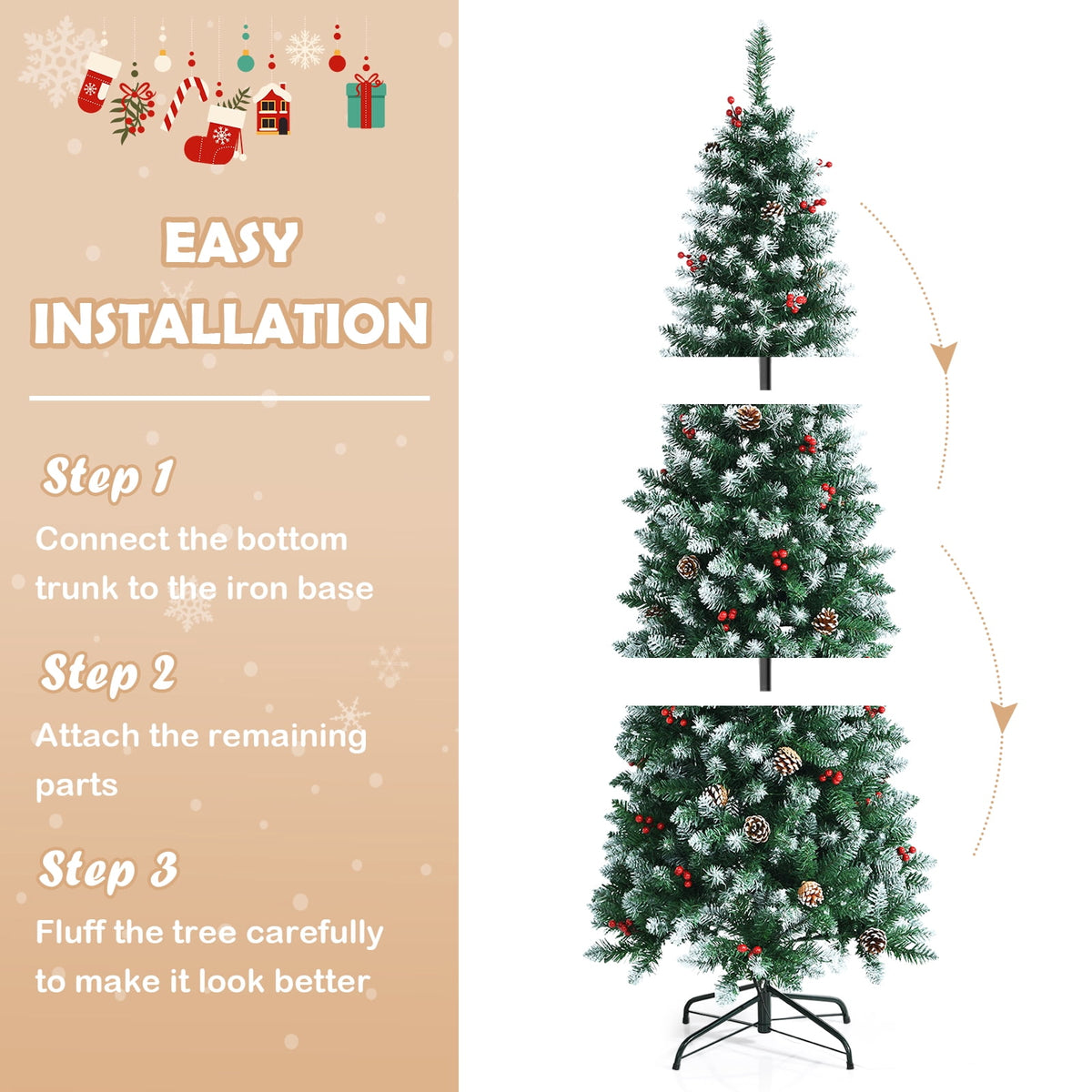 Topbuy 7ft Pre-lit Artificial Christmas Tree Slim Artificial Xmas Tree w/ 350 Replaceable LED Lights & 818 Branch Tips