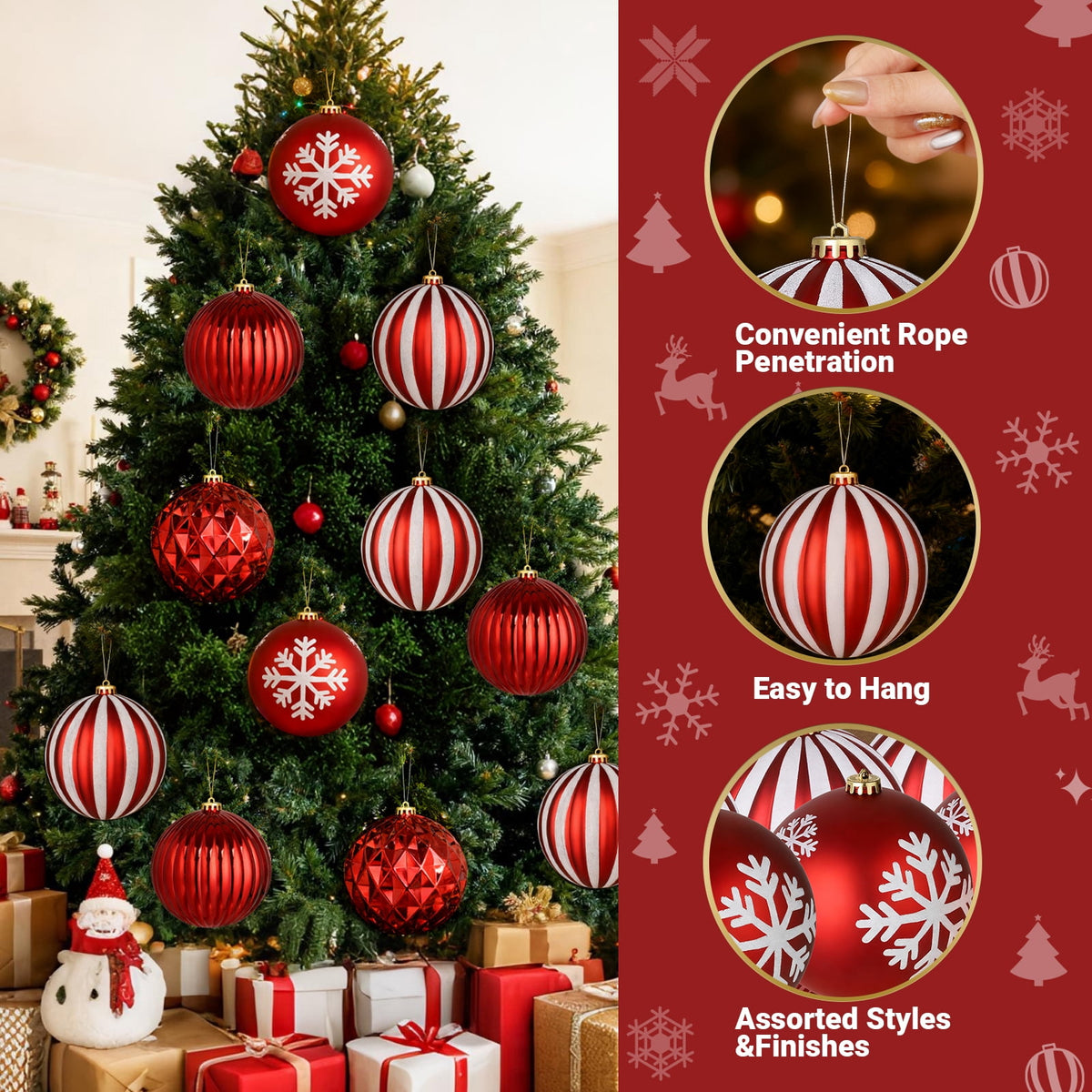 LAMPHOME 12PK 7'' Shatterproof Christmas Ball Ornaments - Solid Festive Decor with Glossy & Matte Finishes, Xmas Tree Ornaments for Holiday Parties (Red)