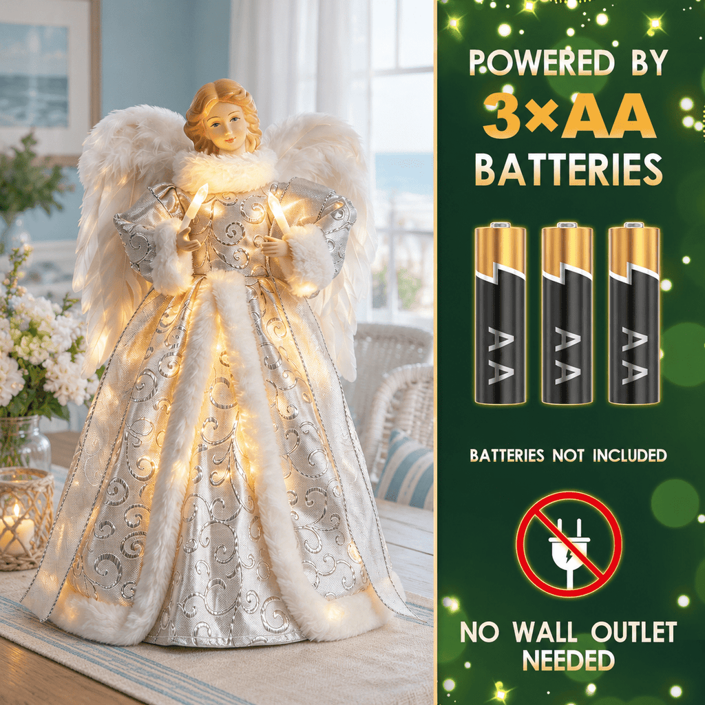 12 Inch Lighted Angel Christmas Tree Topper, Elegant Holiday Decor with Warm Lights