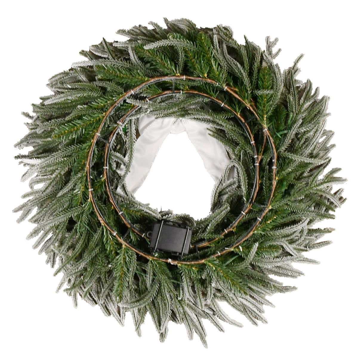 Pre-Lit Battery-Operated Snow-Flocked Hamilton Artificial Christmas Wreath, Green and White, 24", by Holiday Time