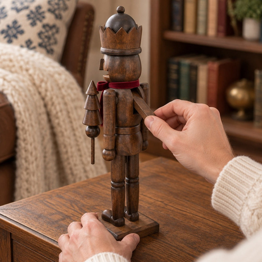 Wooden Nutcracker Figurine 15" Painted Christmas Soldier Statue – Traditional Holiday Decor for Mantel Shelf Floor Corner – Brown 1-Piece