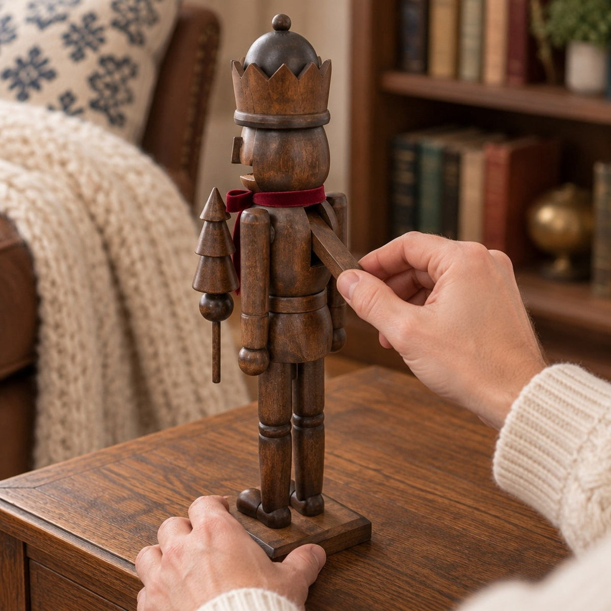 Wooden Nutcracker Figurine 15" Painted Christmas Soldier Statue – Traditional Holiday Decor for Mantel Shelf Floor Corner – Brown 1-Piece