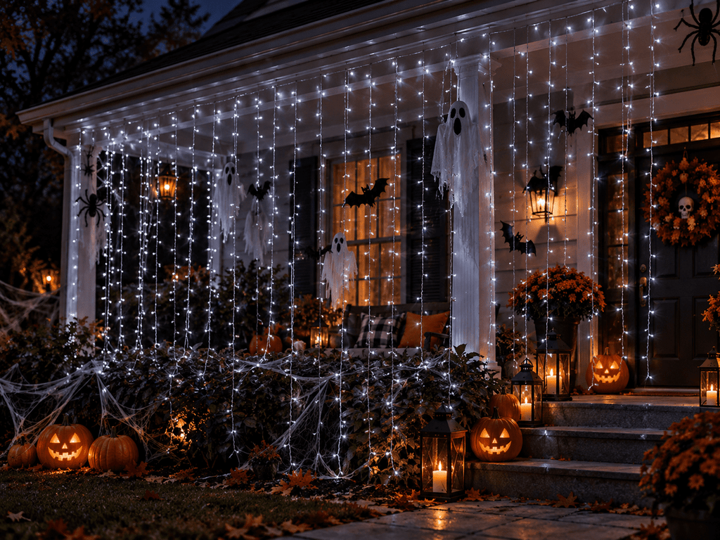 MAGGIFT LED Curtain String Lights, Halloween Descoration, 8 Modes with Remote, Plug-in Fairy Lights for Easter Decor, Bedroom, Window, Wedding, Cool White, 304 LEDs, 9.8 x 9.8 FT