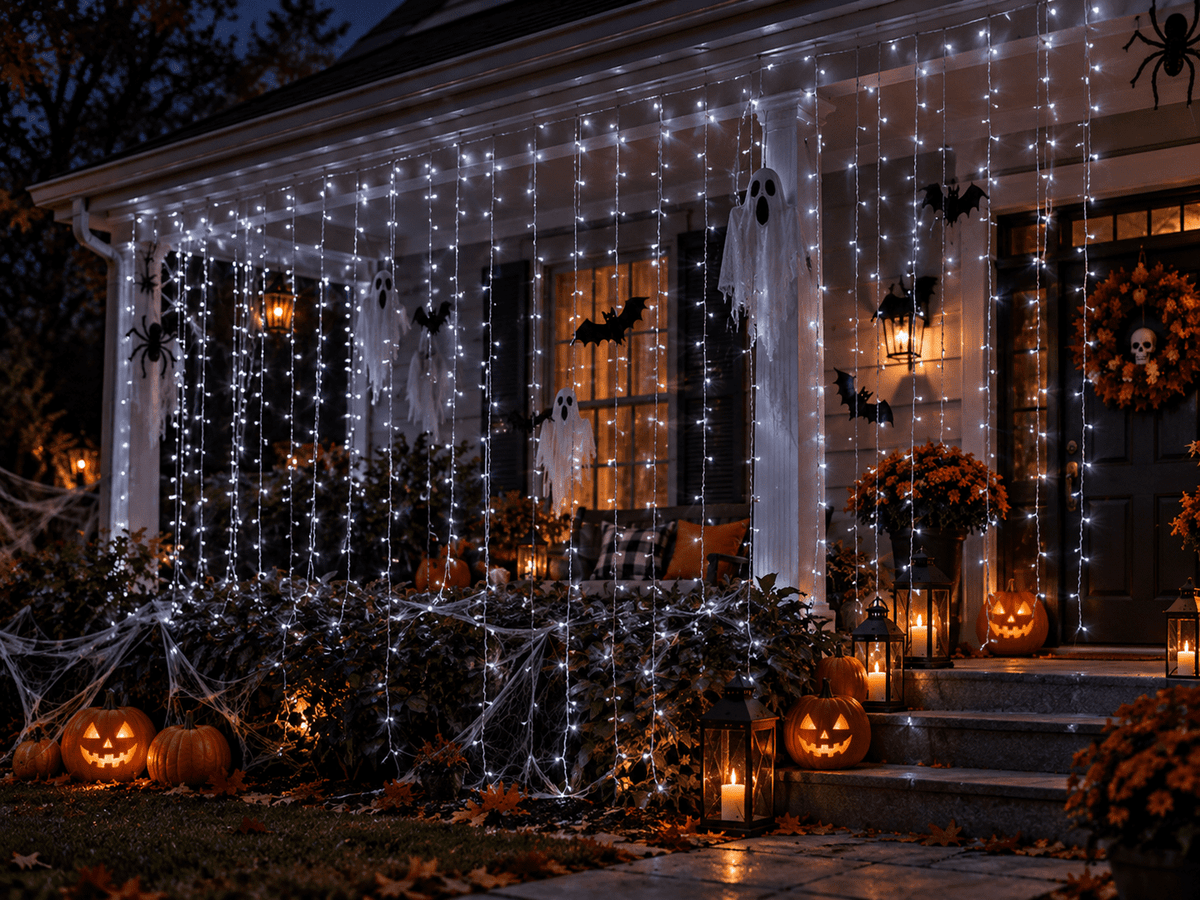 MAGGIFT LED Curtain String Lights, Halloween Descoration, 8 Modes with Remote, Plug-in Fairy Lights for Easter Decor, Bedroom, Window, Wedding, Cool White, 304 LEDs, 9.8 x 9.8 FT