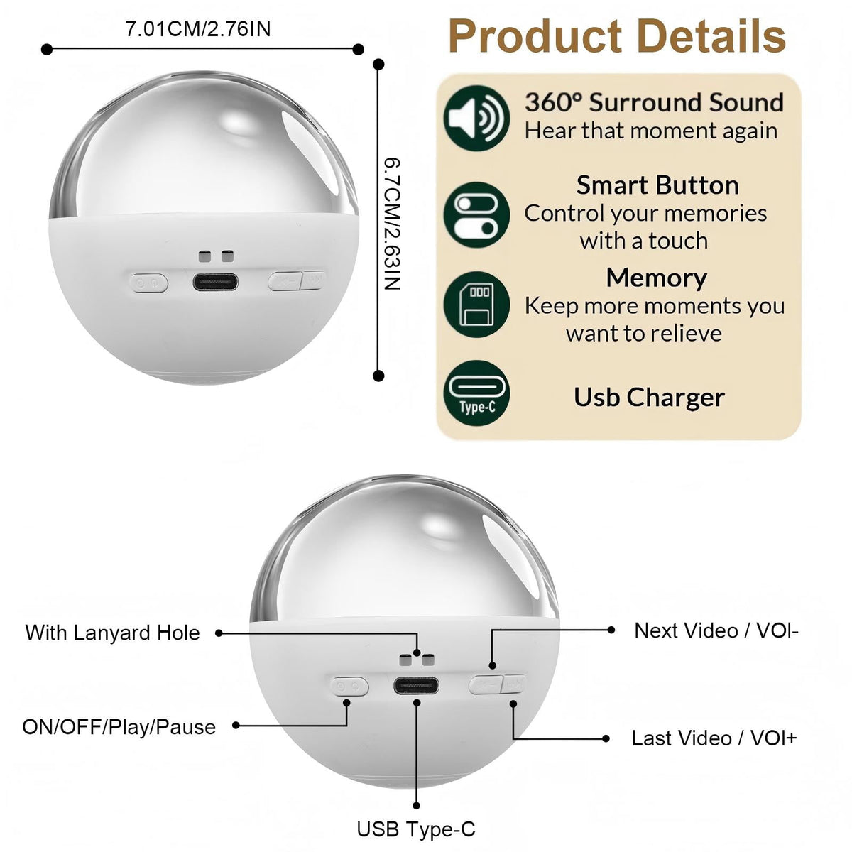Memory Orb Video Player, K9 HD Screen,4GB Digital Frame, Rechargeable Crystal Ball Keepsake for Wedding, Anniversary, Pet Memorial & Valentine's Gift