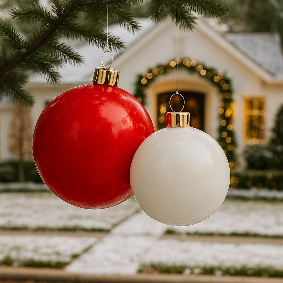 Holiball The Inflatable Ornament - Set of Two - Large Classic Red /Medium Classic Green Inflatable Ornaments