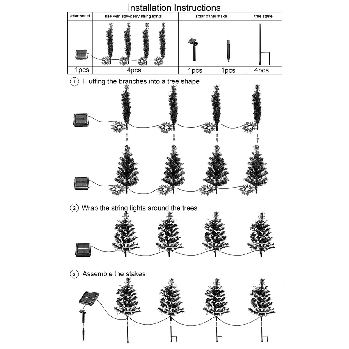 COCOBELA 4 Set Solar Christmas Tree 80pcs Multicolor LED Christmas Lights for Outdoor Christmas Decorations,Solar Powered Prelit Small Christmas Tree for Outside Pathway Garden Yard Decor