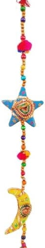 Star Bell and Half Moon Hanging Set of 5 Home Christmas Hanging Party Decorative Ornaments Multi Colored Indian Traditional (Half Star & Moon Layer)
