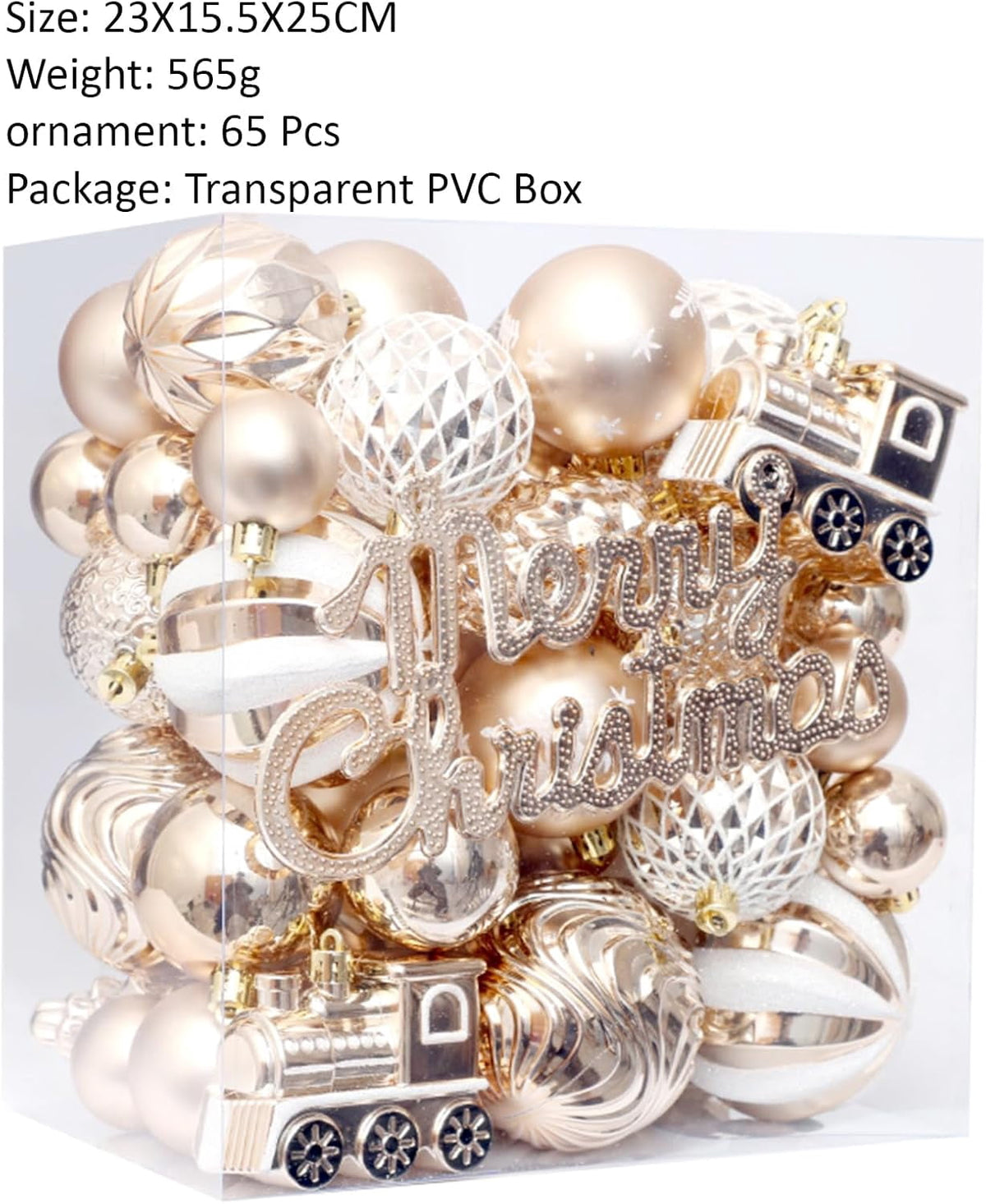 Lumiparty 65 pcs Christmas Ball Ornaments Set, Shatterproof Xmas Balls Decorative Hanging Ornaments, Tree Ornaments Assorted Set with Hooks for Xmas Tree Holiday Wreath Garland Swag Decor, Champagne