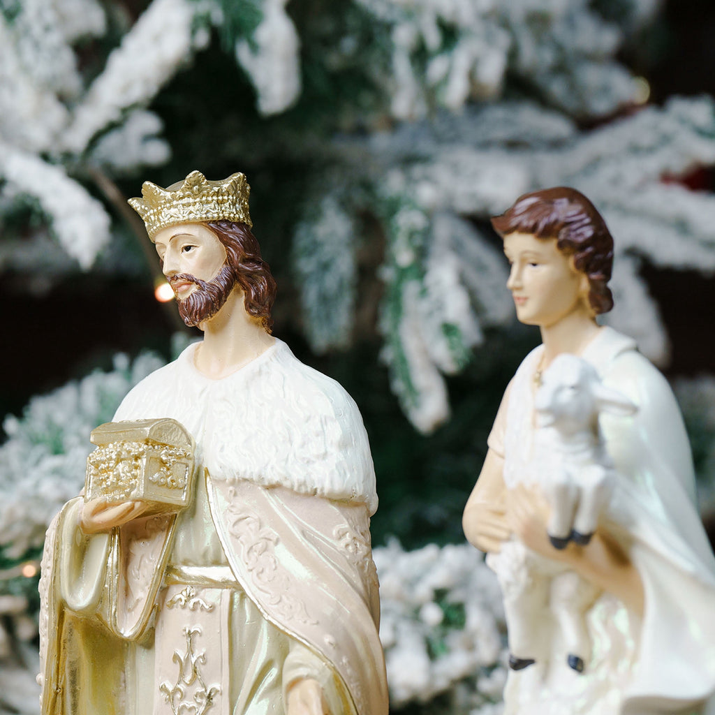 Zayton 11-Piece Nativity Set 8" Light Gold Resin Holy Family Figurines Nativity Scene Tabletop Christmas Decor