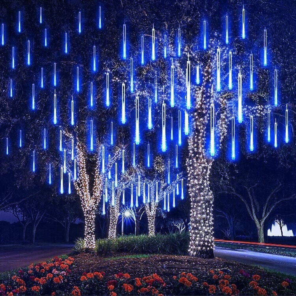 Christmas Lights, Christmas Lights Outdoor, Meteor Shower Lights 12 Inch 8 Tube 192 LED, Raindrop Snowfall Lights for Tree Yard Party Patio Christmas Decorations Lights, Blue