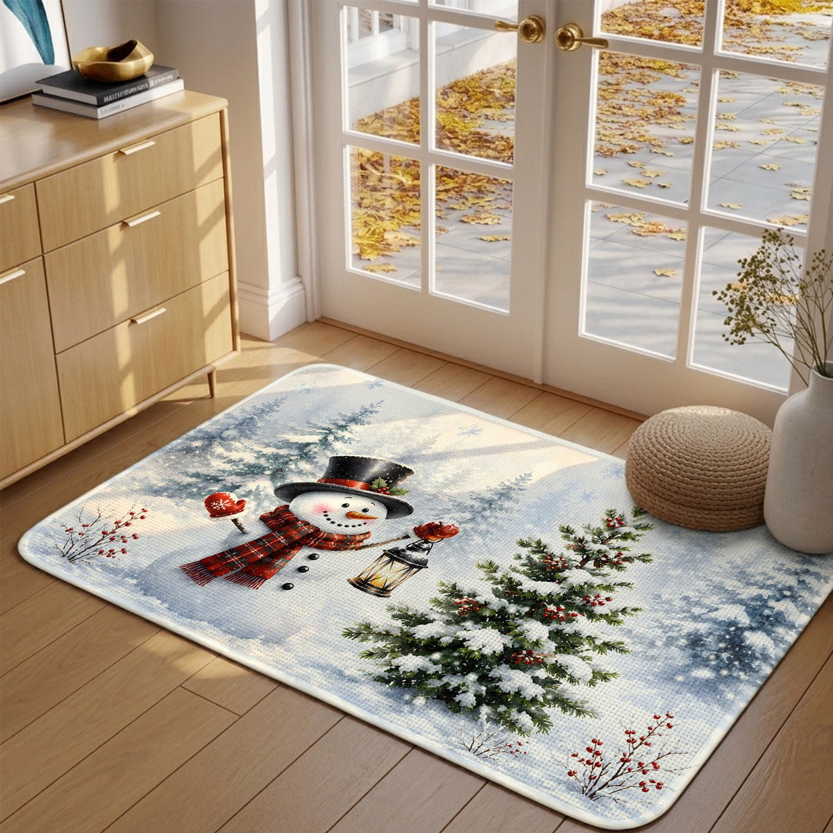 Red Truck Christmas Washable Area Rugs for Living Room Bedroom, Large Non Slip Indoor Floor Carpet Absorbent Xmas Tree Gnomes Navy Blue Snowflake Door Mat Rugs for Bathroom Entryway 63"x90.6"