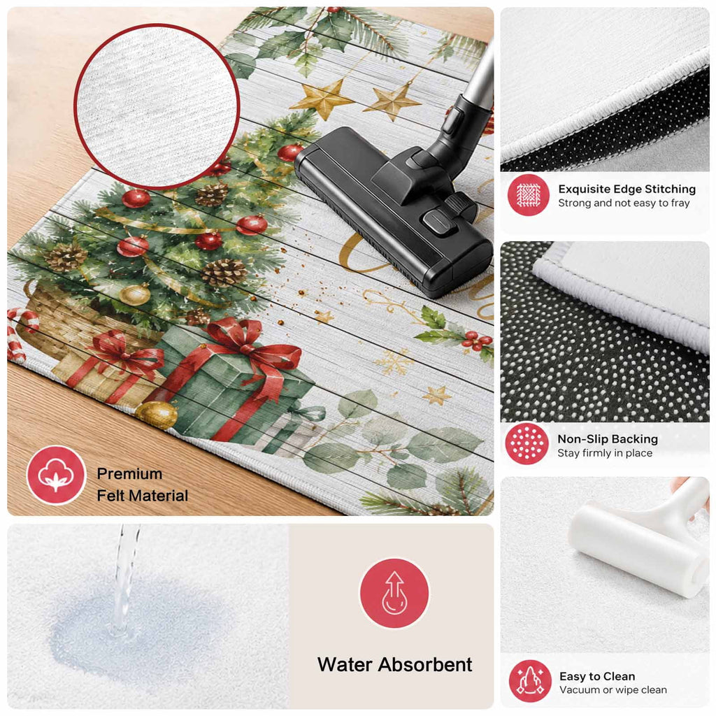 Large Area Rugs for Living Room Bedroom, Blue Merry Christmas 8'x10' Rug Washable Carpet Runner Indoor Outdoor, Xmas Tree Snowman Eucalyptus Wood Non Slip Floor Mats Rug for Kitchen, Patio