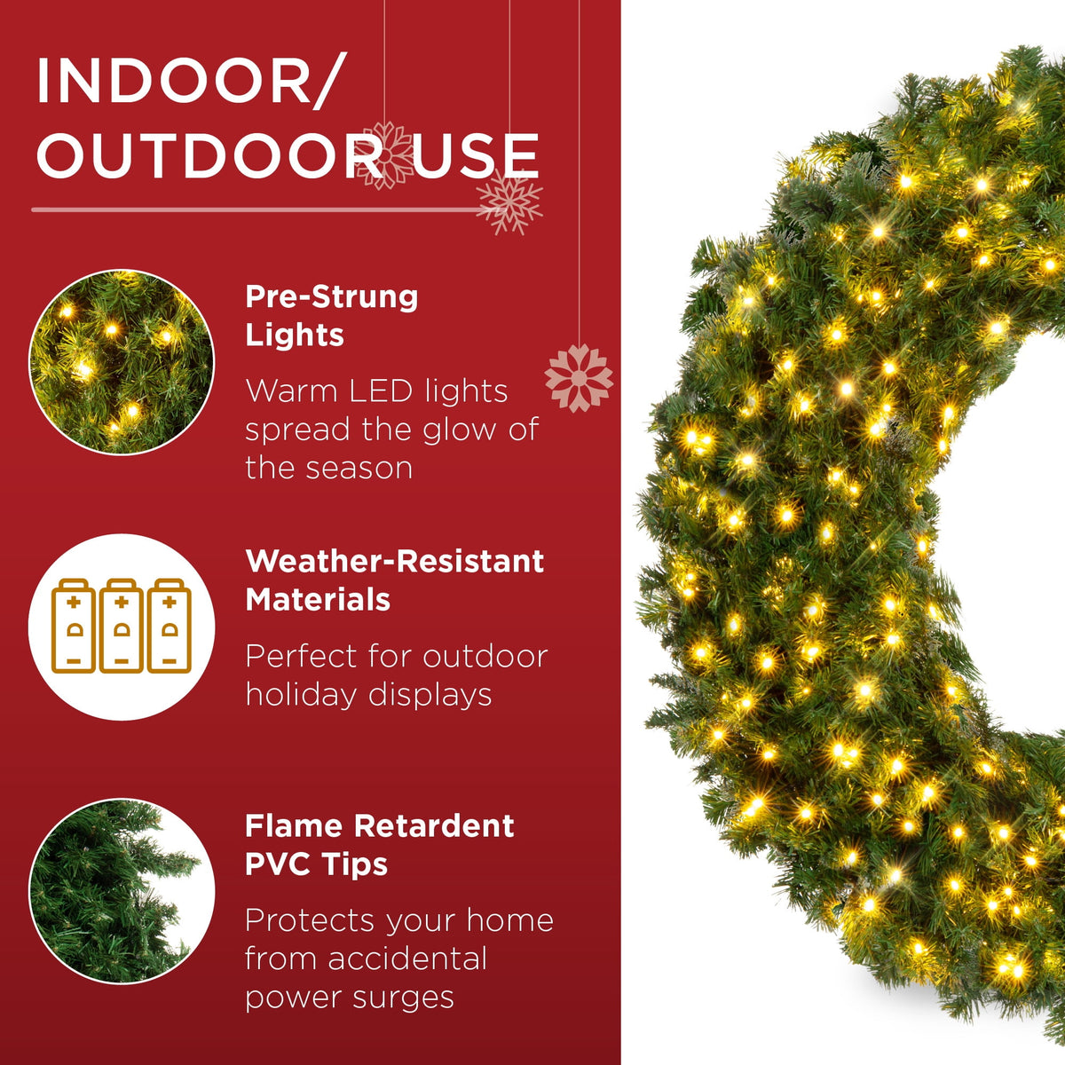 Best Choice Products 48in Artificial Pre-Lit Fir Christmas Wreath Decoration w/ 250 LED Lights, 714 Tips, Power Plug-In