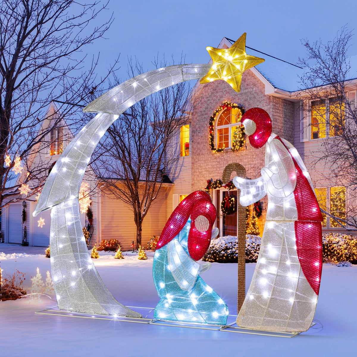 Zimtown 4ft Outdoor Nativity Scene Christmas Lighted Nativity Jesus Decoration w/170 LED