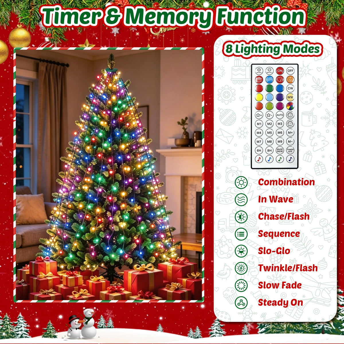 Christmas Tree Lights with Ring, 400 LED Cool White Tree Ring Light, 16 Strands 6.6FT Cascade with Remote & Timer for Indoor Xmas Tree Decor