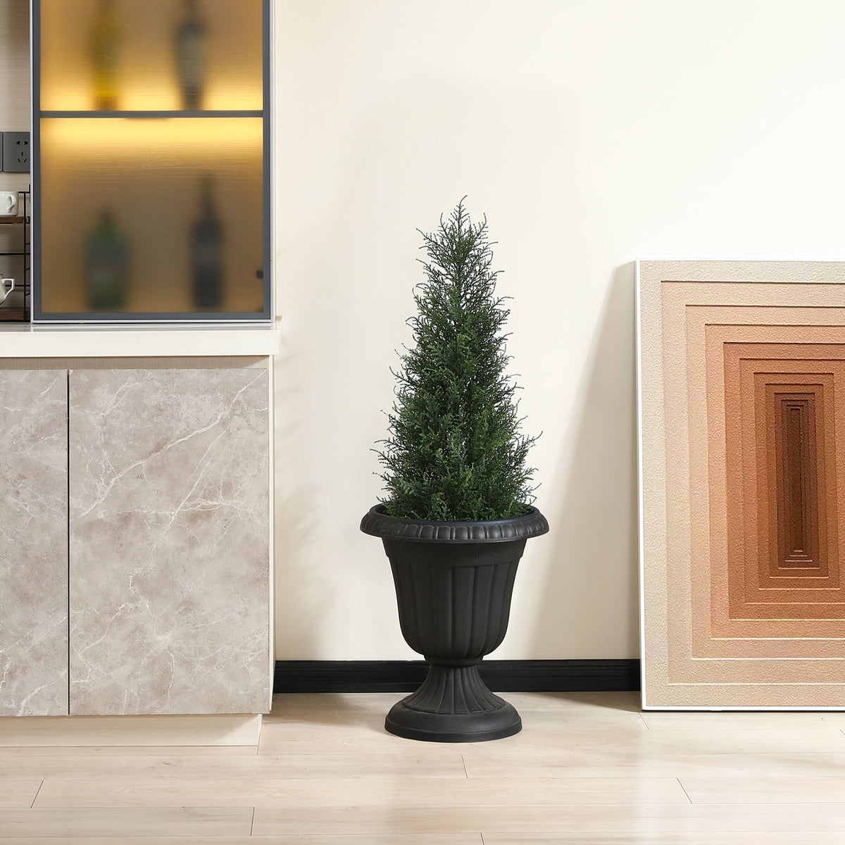 DR.Planzen 2-Pack 3ft Artificial Cedar Topiary Trees, UV-Resistant Outdoor Potted Plants for Porch & Garden Decor