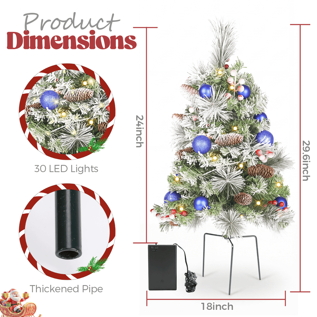 2 Pack 30 inch Prelit Outdoor Christmas Tree, Small Pre-Decorated Green Xmas Tree with Cones & Red Berries, 30 Warm Lights, Urn Filler Holiday Decor for Entrance Driveway, Yard, Garden