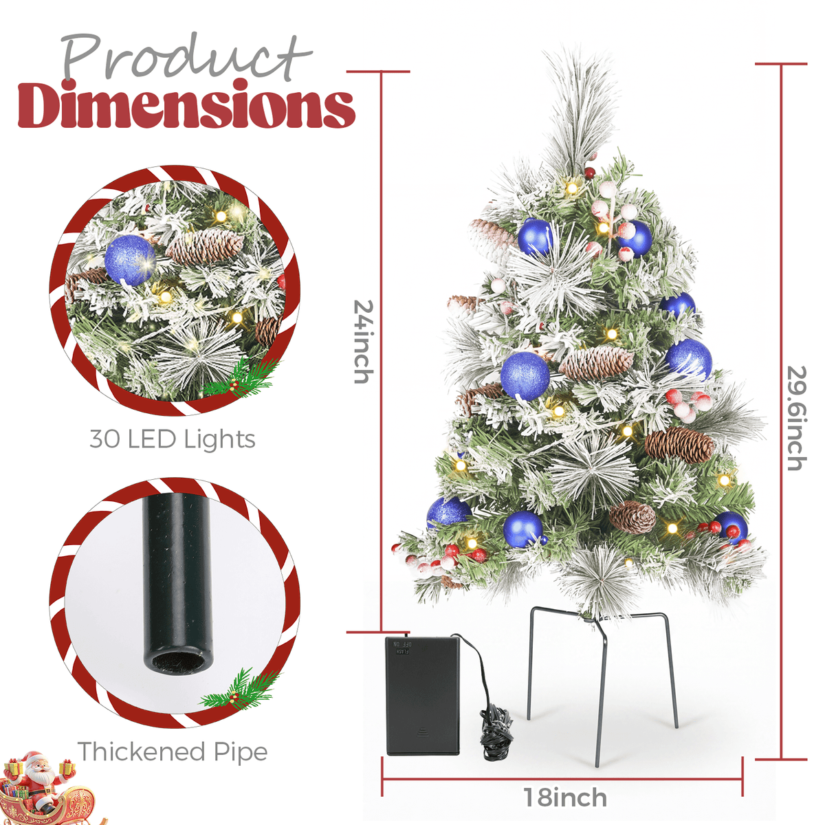 2 Pack 30 inch Prelit Outdoor Pathway Christmas Tree, Artificial Small Xmas Tree with Dual Color Berries & Balls, 30 Battery Operated Warm Lights for Holiday New Year Winter Patio Driveway Yard Lawn