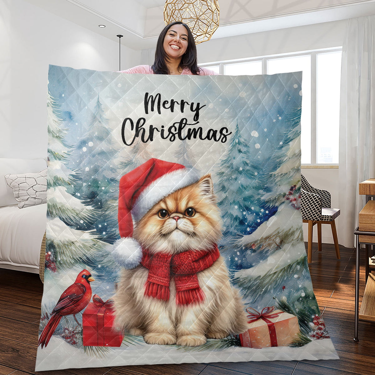 Merry Christmas Sphynx Enjoys Catmas Winter Xmas Holiday Quilt Bedding Set Cat Lover Kitten Owner Gifts Idea 1 Blanket Bed Cover 2 Pillowcases - 02022