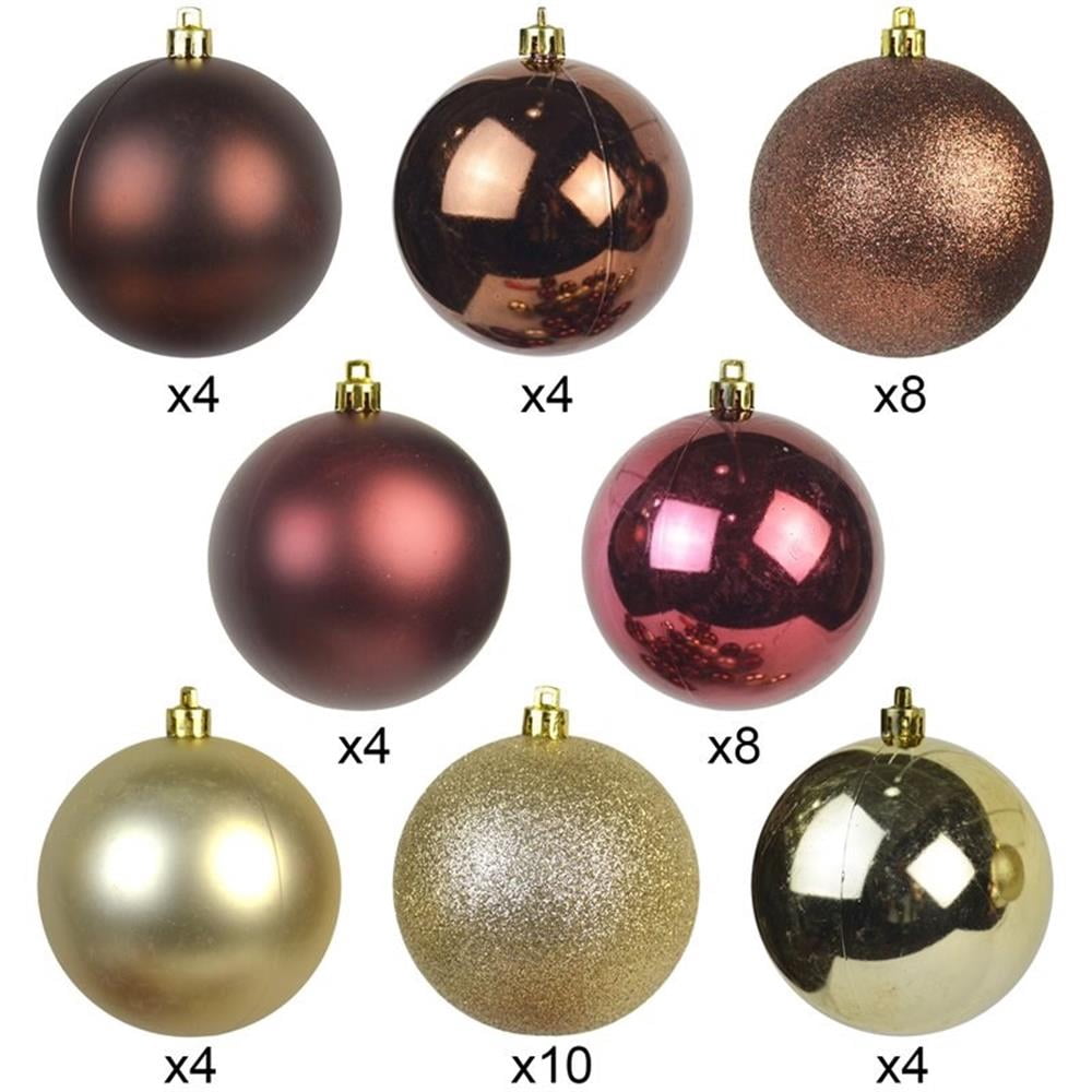 Jeco 50 Piece Shatterproof Plastic Christmas Ornament Set in Brown/ Gold/ Red