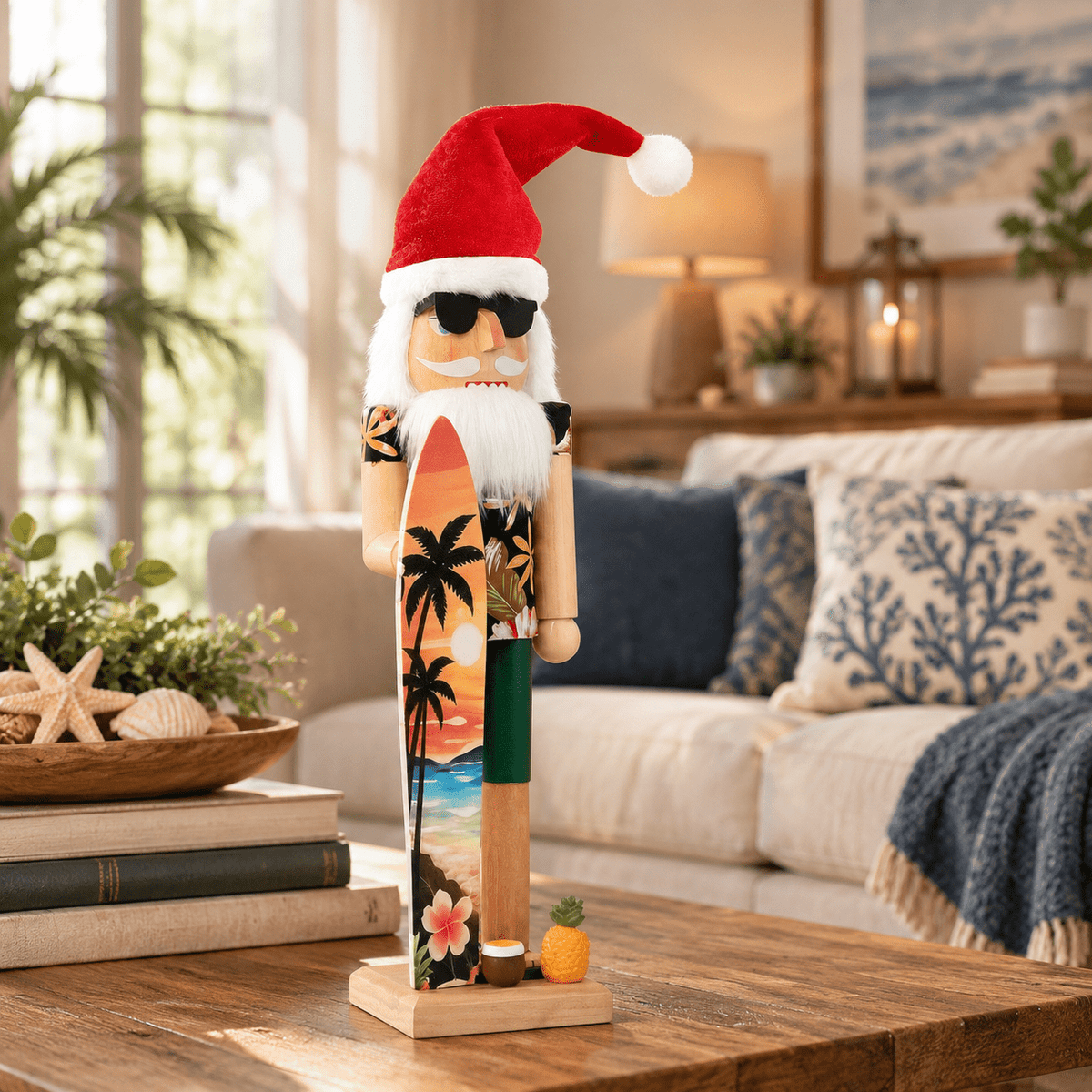 15 Inch Wooden Santa Nutcracker Tropical Christmas Decoration