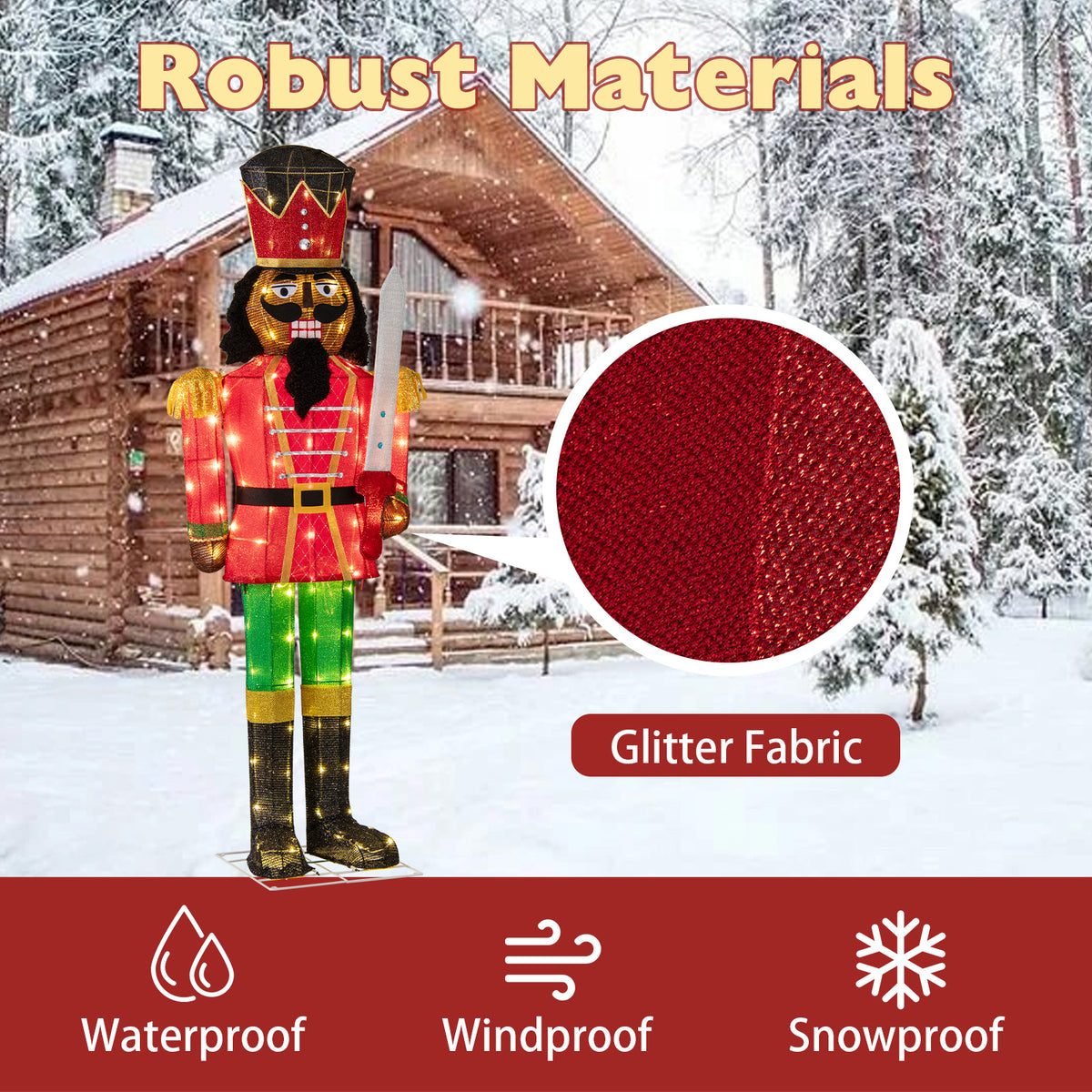 Gymax 5 FT Lighted Christmas Nutcracker w/Glitter Sword 100 LED Lights Ground Stakes