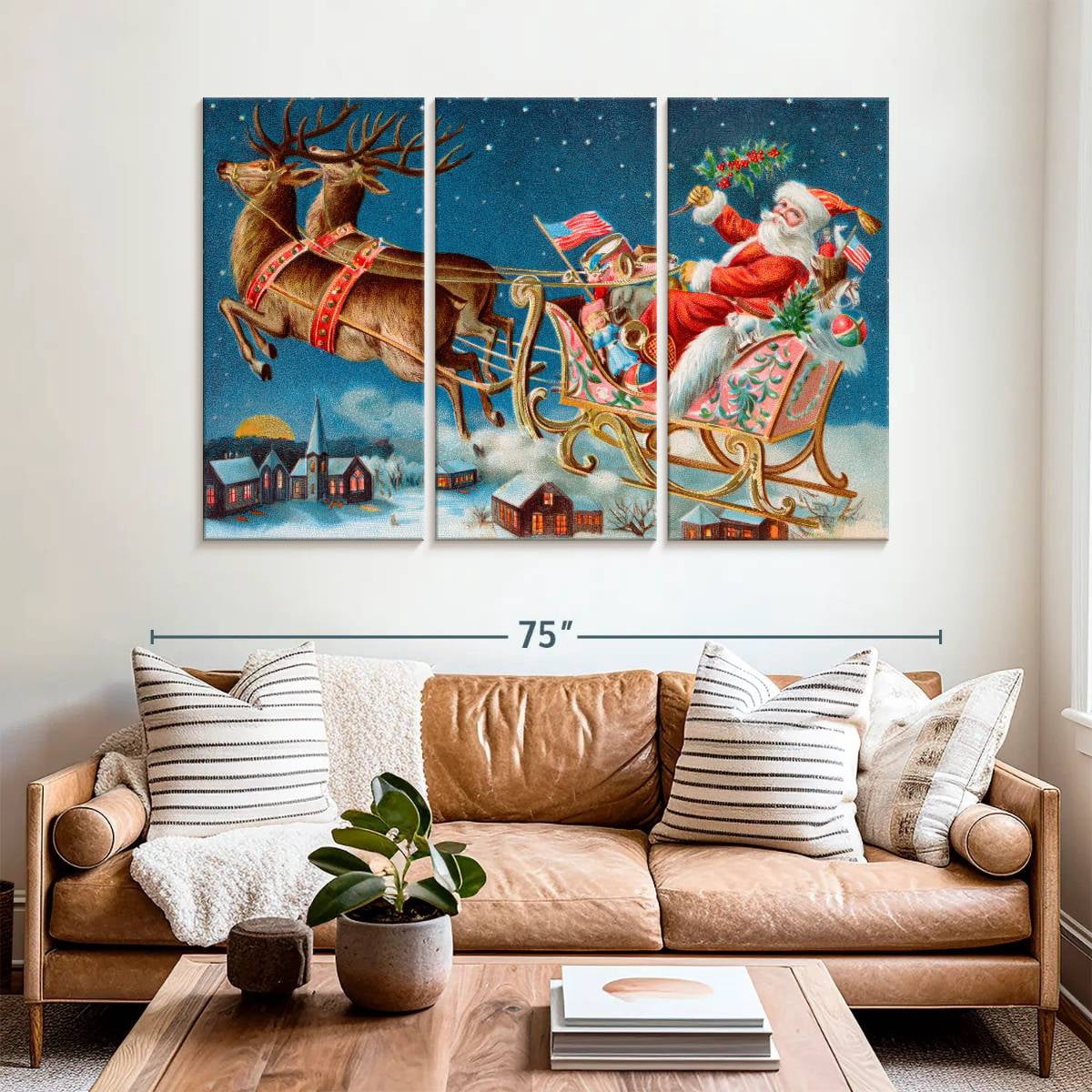 Elephant Stock Moonlit Skaters Wall Art - Horizontal Multi Panel Canvas - Living Room Wall Decor - Holiday Multi Panel - Blue And White Decor By Marilyn Dunlap - 74" x 48"